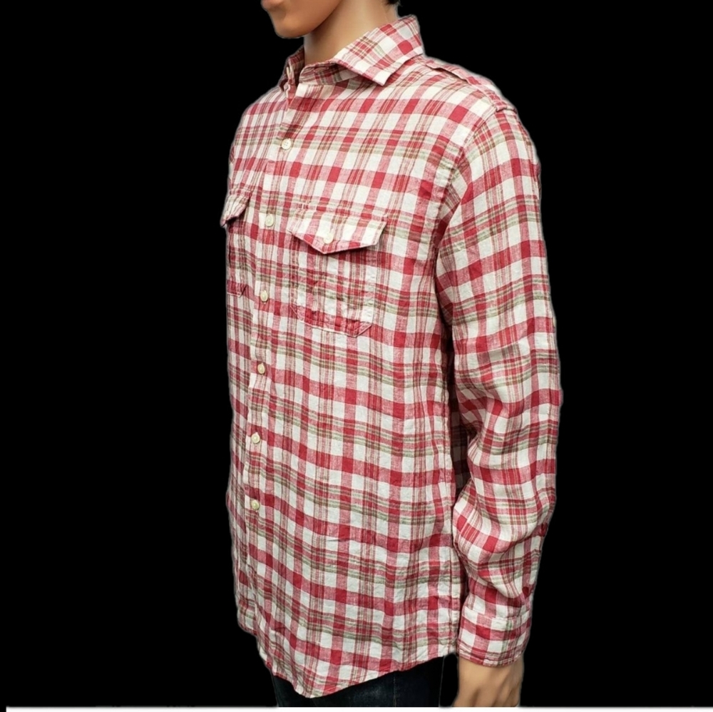 Brooks Brothers 346 Slim Fit Long Roll Tab Sleeve Button Up Shirt  Linen Men's L